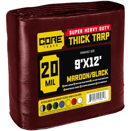Core Tarps Heavy Duty Tarp, 9 ft x 12 ft, 20 Mil, Maroon, Polyethylene CT-707-9X12